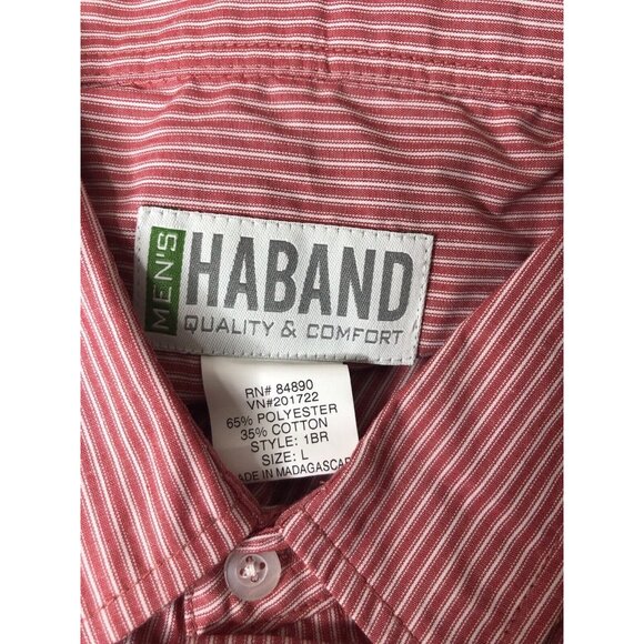 Haband Quality & Comfort Mens Shirt Size Large Red White Striped Button Up - Picture 4 of 4